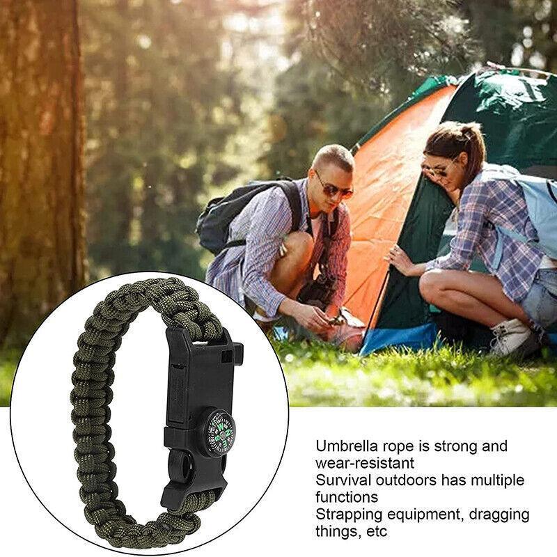 Flint Fire Starter 5In1 Survival Paracord Bracelet Whistle Compass Gear Tool Kit - Yellow