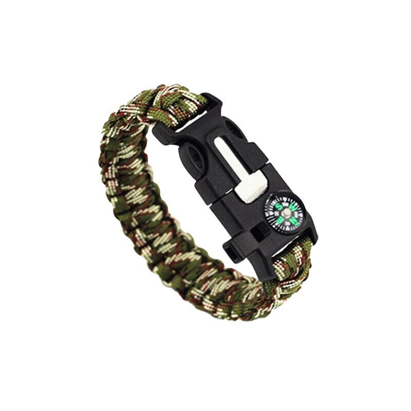 Flint Fire Starter 5In1 Survival Paracord Bracelet Whistle Compass Gear Tool Kit - Yellow