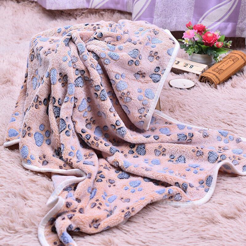 Medium Size Pet Mat Paw Print Cat Dog Puppy Fleece Soft Pet Blanket Bed Cushion - Brown