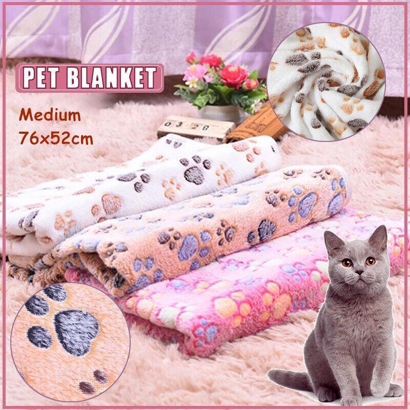 Medium Size Pet Mat Paw Print Cat Dog Puppy Fleece Soft Pet Blanket Bed Cushion - Pink