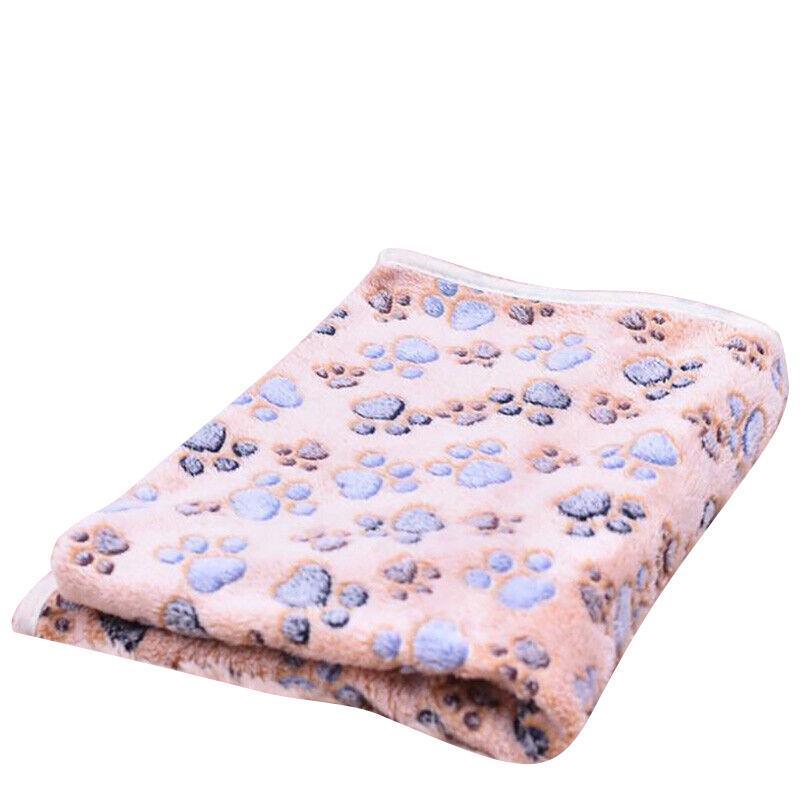 Medium Size Pet Mat Paw Print Cat Dog Puppy Fleece Soft Pet Blanket Bed Cushion - Pink