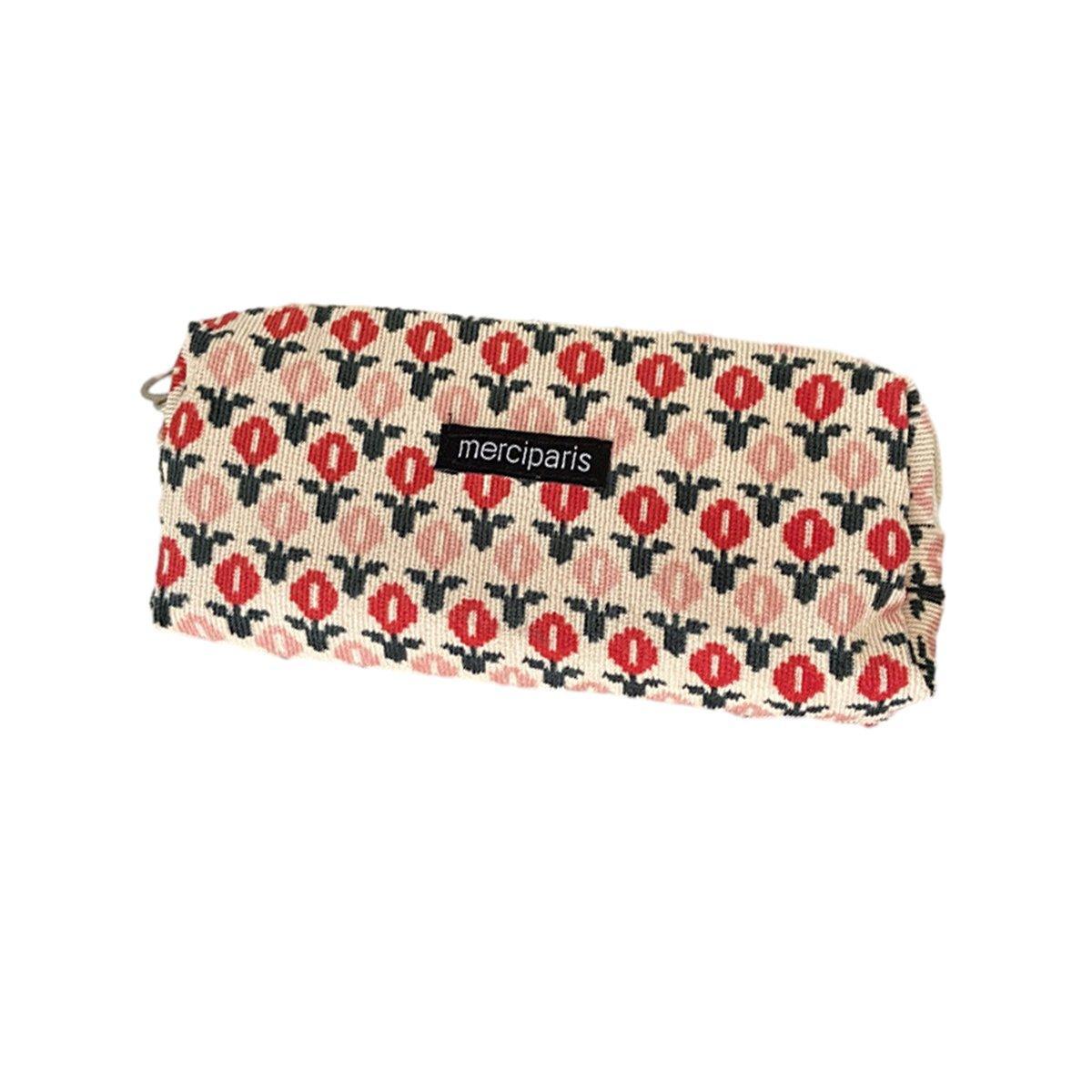 Large Capacity Pencil Case Organiser Bag Stationery Holder School Travel Pouch - Cartoon Flowers