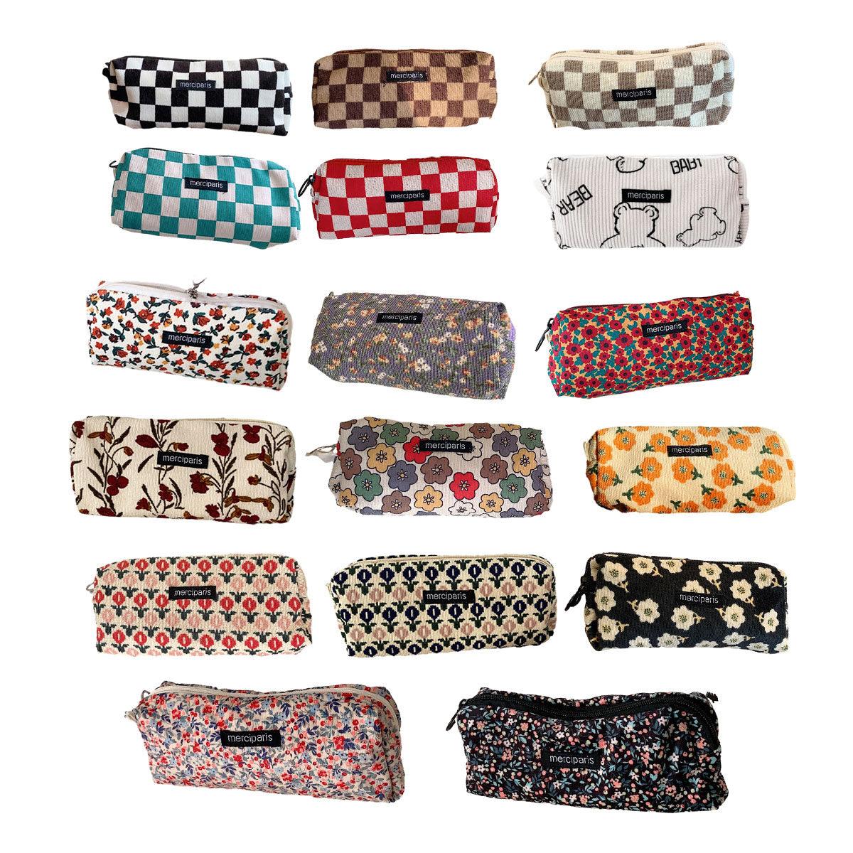 Large Capacity Pencil Case Organiser Bag Stationery Holder School Travel Pouch - Green Beige Plaid