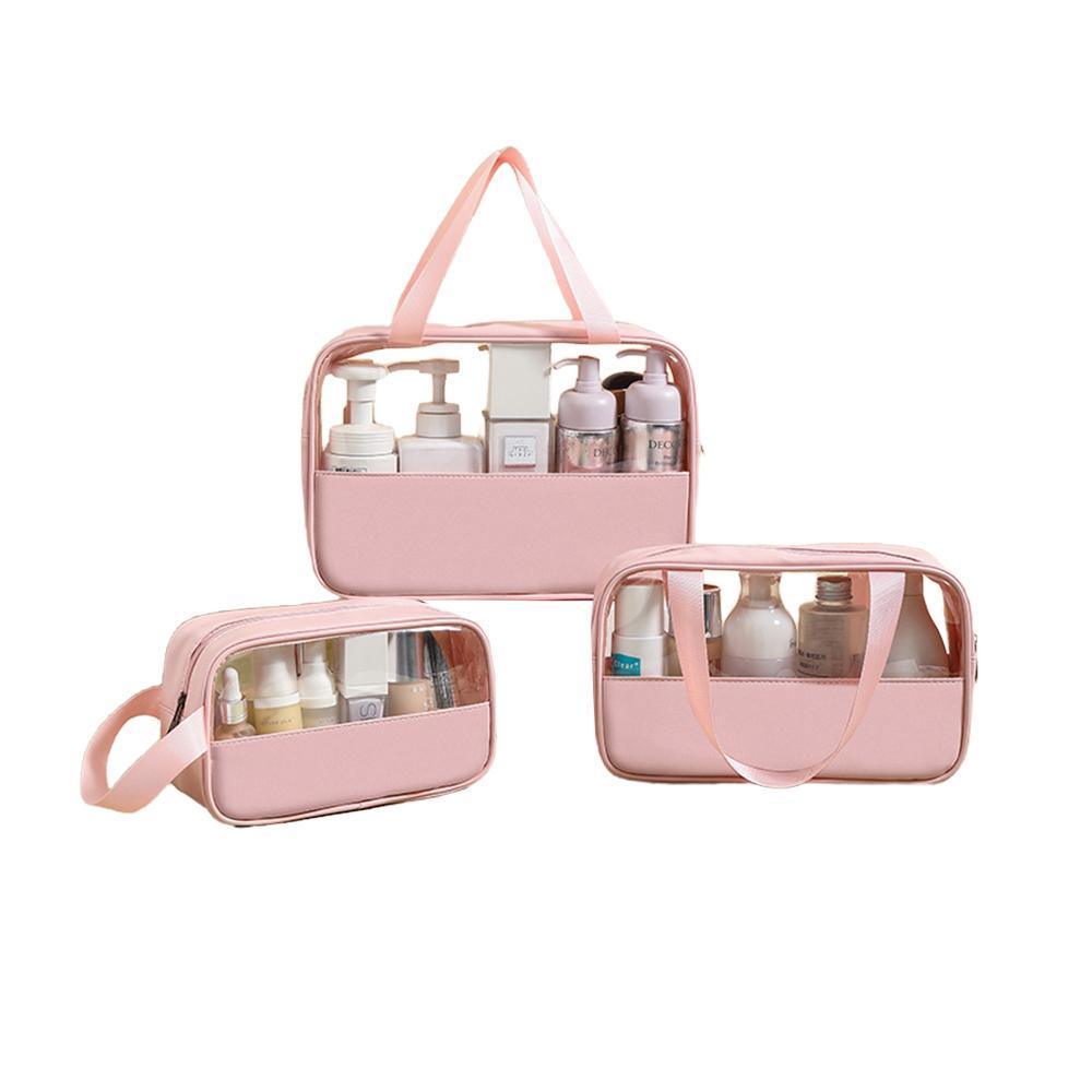 3pcs Large Capacity Waterproof Makeup Bag Set Translucent PU Travel Storage Bag - Cosmetic-Bag-3pcs-Black