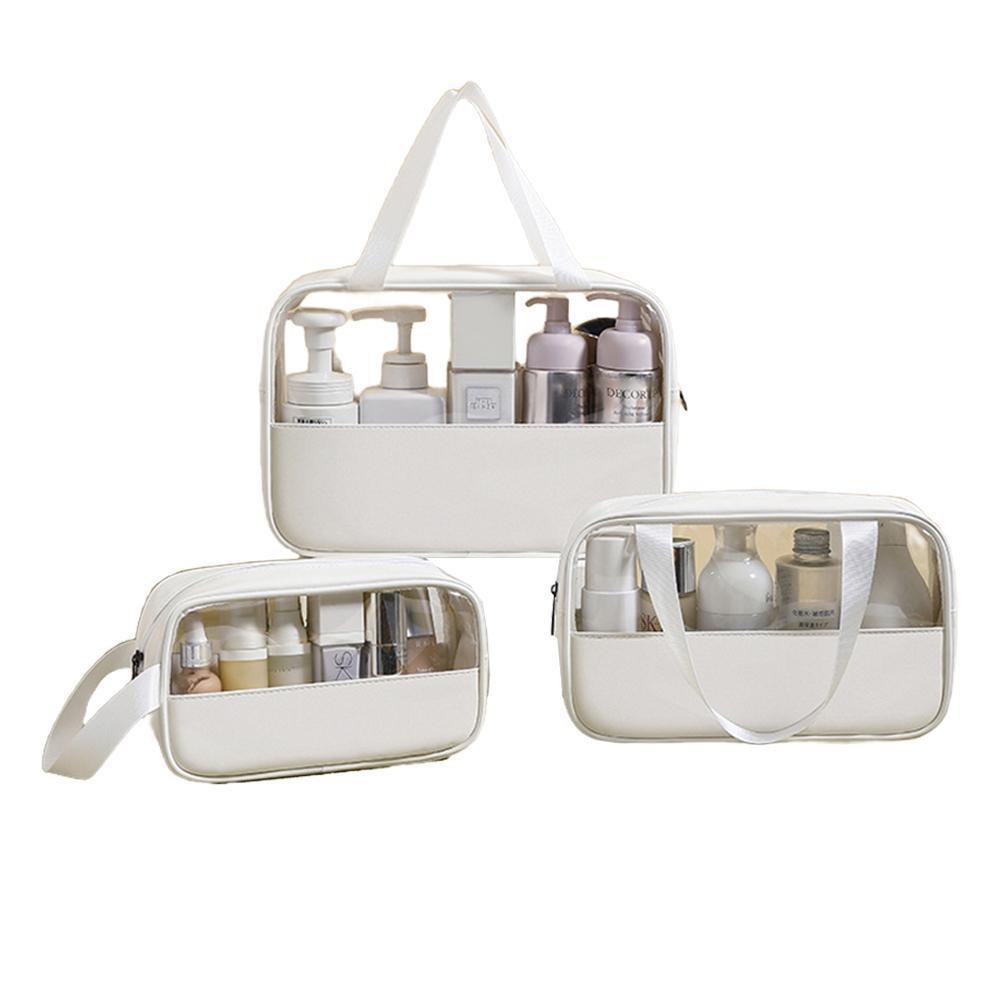 3pcs Large Capacity Waterproof Makeup Bag Set Translucent PU Travel Storage Bag - Cosmetic-Bag-3pcs-Black