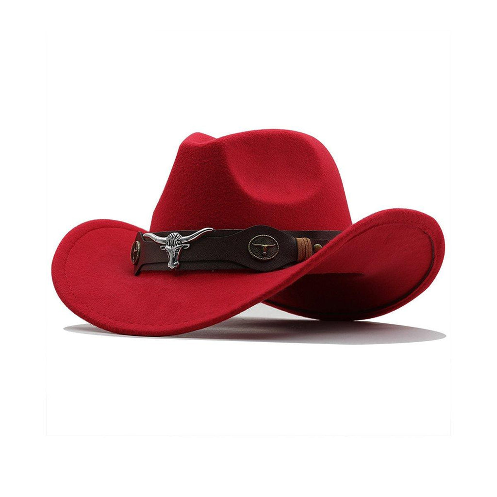 Vintage Woolen Felt Top Hat Cowboy Hat Classic Style Fashion Hat for Men - Red
