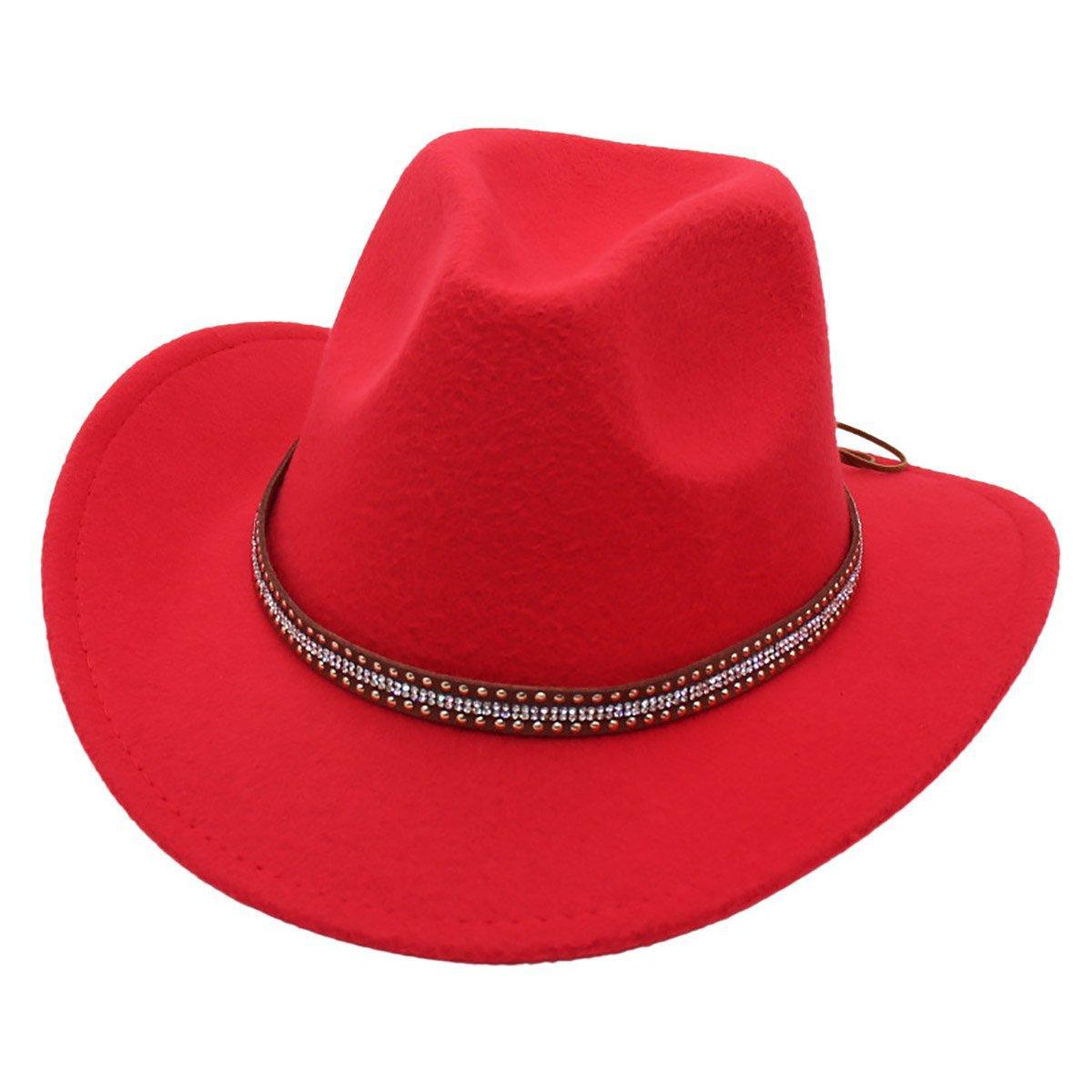Western Cowboy Hat American  Jazz Hat for Men Women Upside Down Top Hat - Red