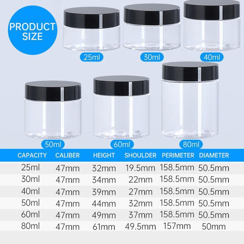 10pcs Wide Mouth Plastic Jars Black Lid Transparent Skin Care Cream Containers - 80ml