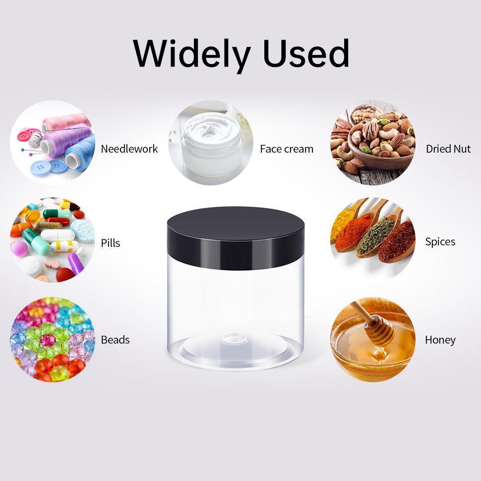 10pcs Wide Mouth Plastic Jars Black Lid Transparent Skin Care Cream Containers - 60ml