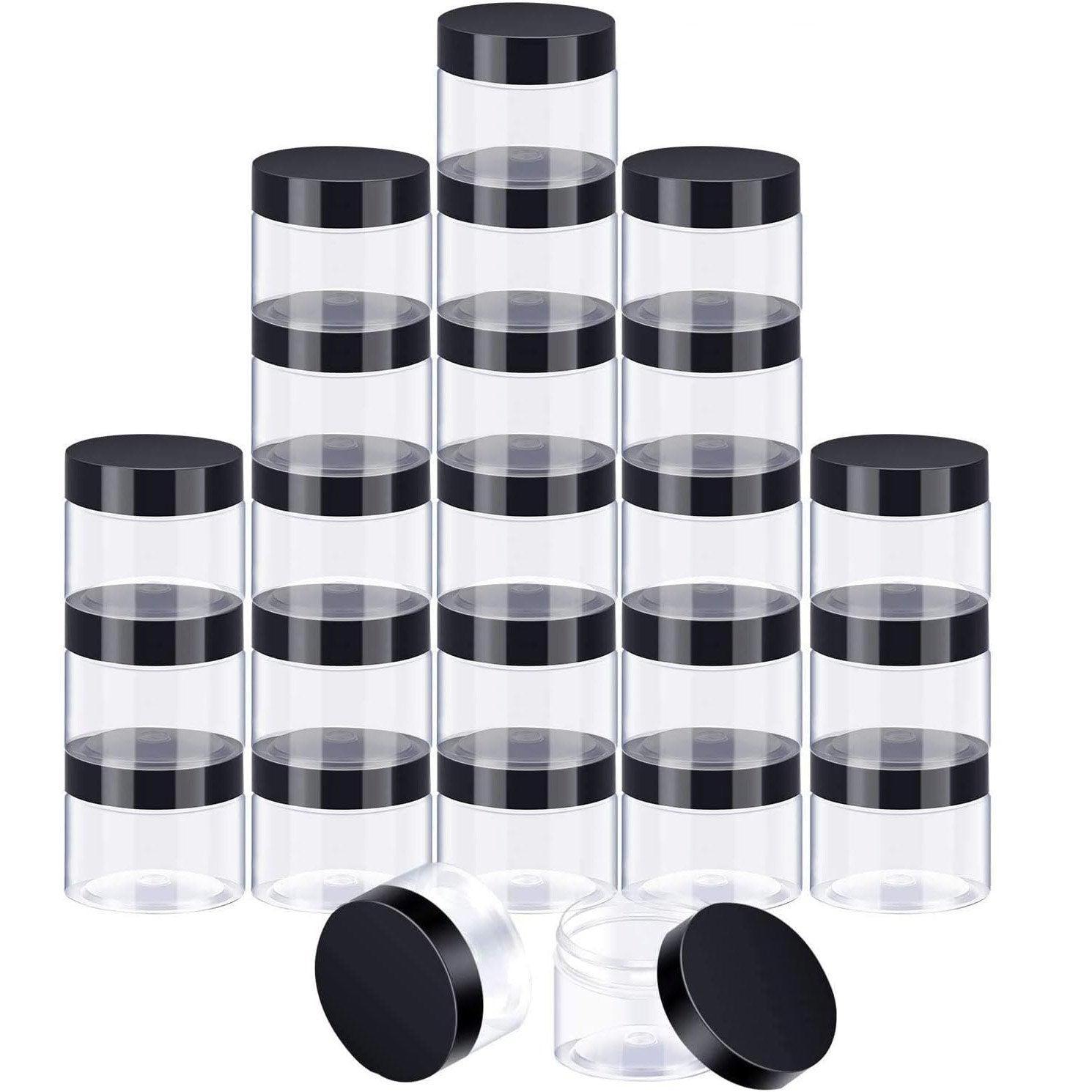 10pcs Wide Mouth Plastic Jars Black Lid Transparent Skin Care Cream Containers - 40ml
