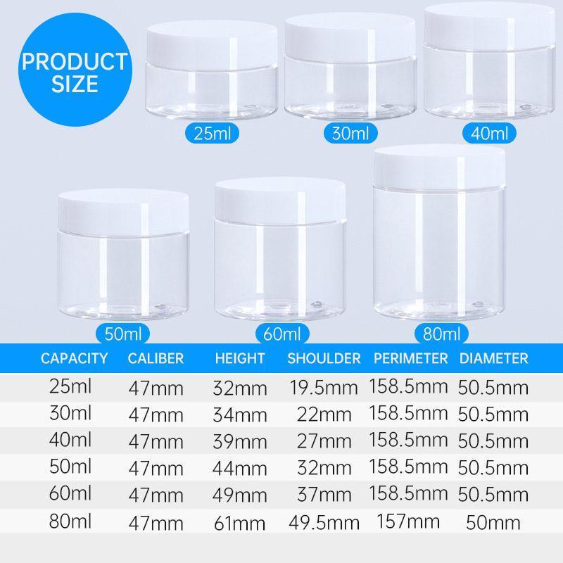 10pcs Transparent Wide Mouth Cream Dispenser White Lid Bottle Plastic Jar - 80ml