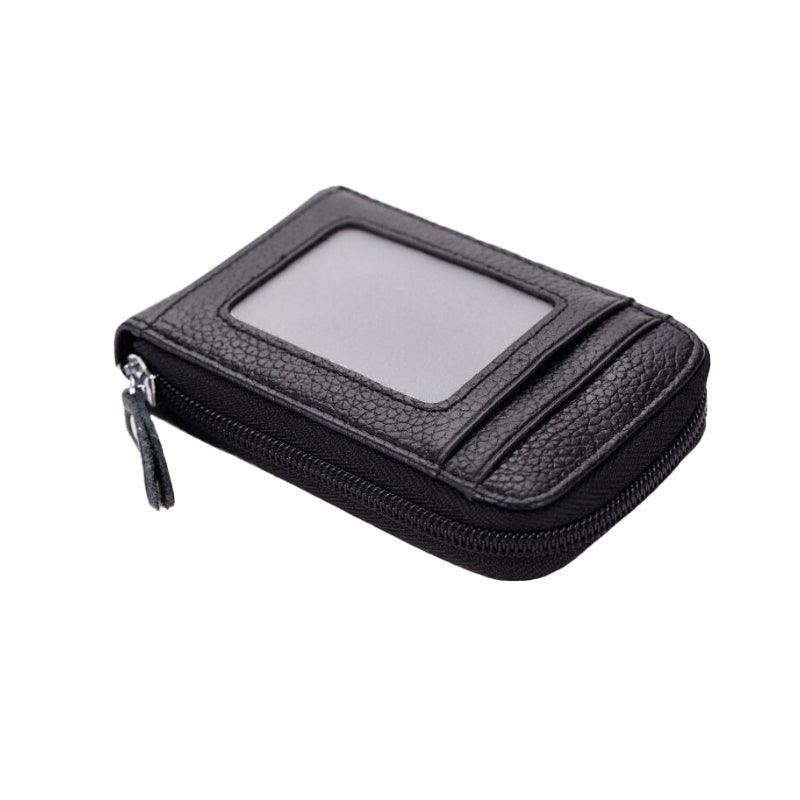 Rfid Blocking Leather Wallet Anti-Theft Credit Card Holder Men Women Coin Purse - Red