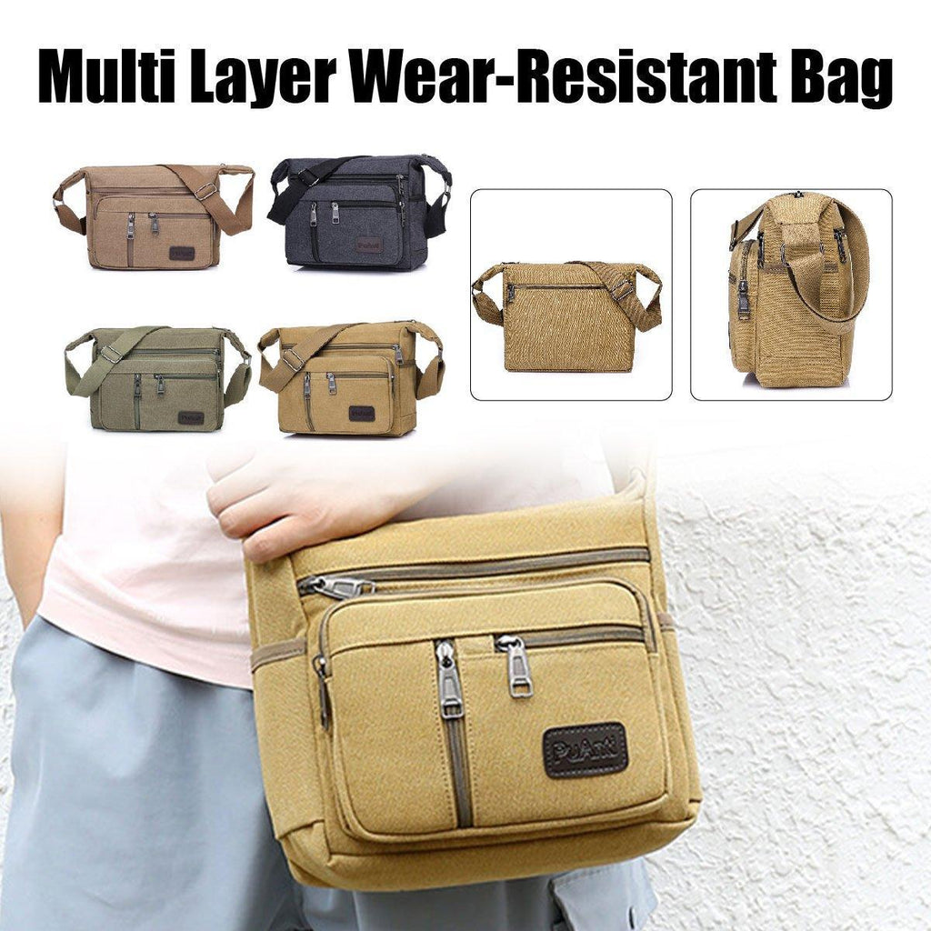 Multi Layer Canvas Crossbody Bag Casual Shoulder Bag for Travel Messenger Bag - Black