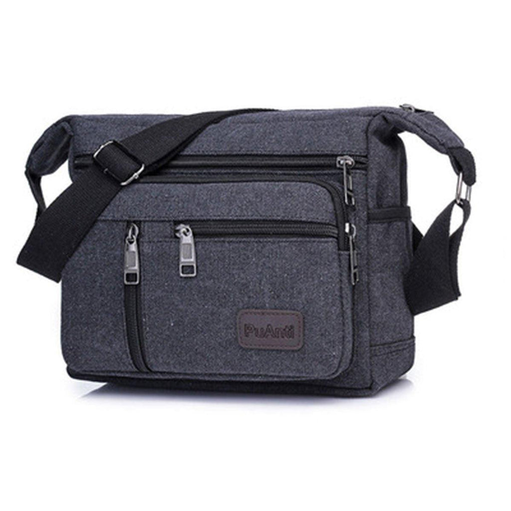 Multi Layer Canvas Crossbody Bag Casual Shoulder Bag for Travel Messenger Bag - Black