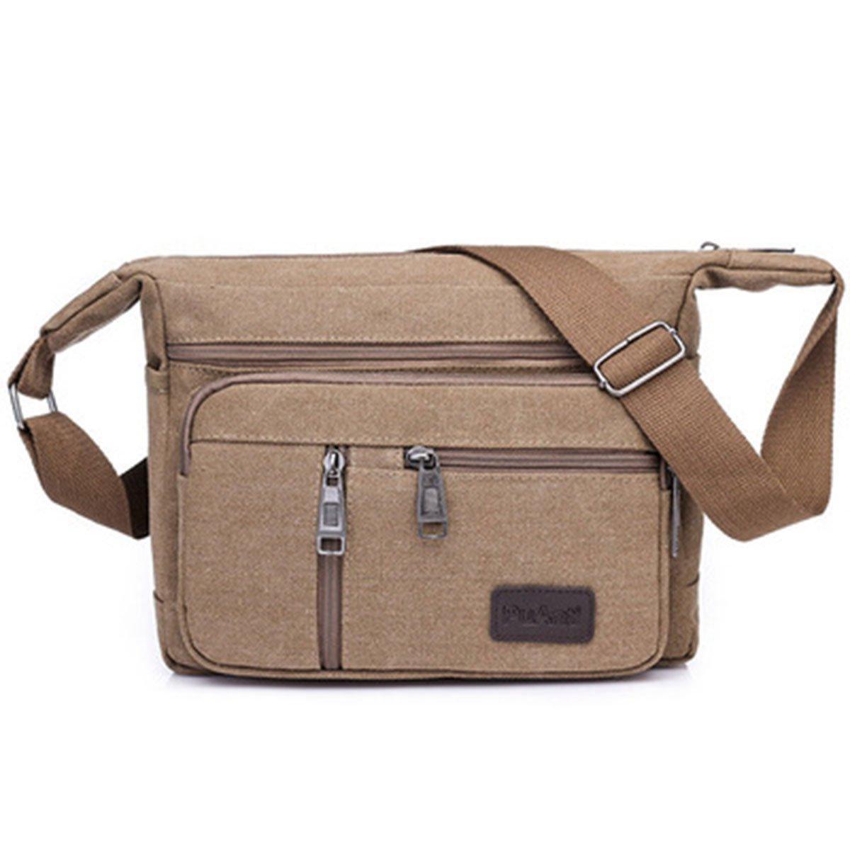 Multi Layer Canvas Crossbody Bag Casual Shoulder Bag for Travel Messenger Bag - Black