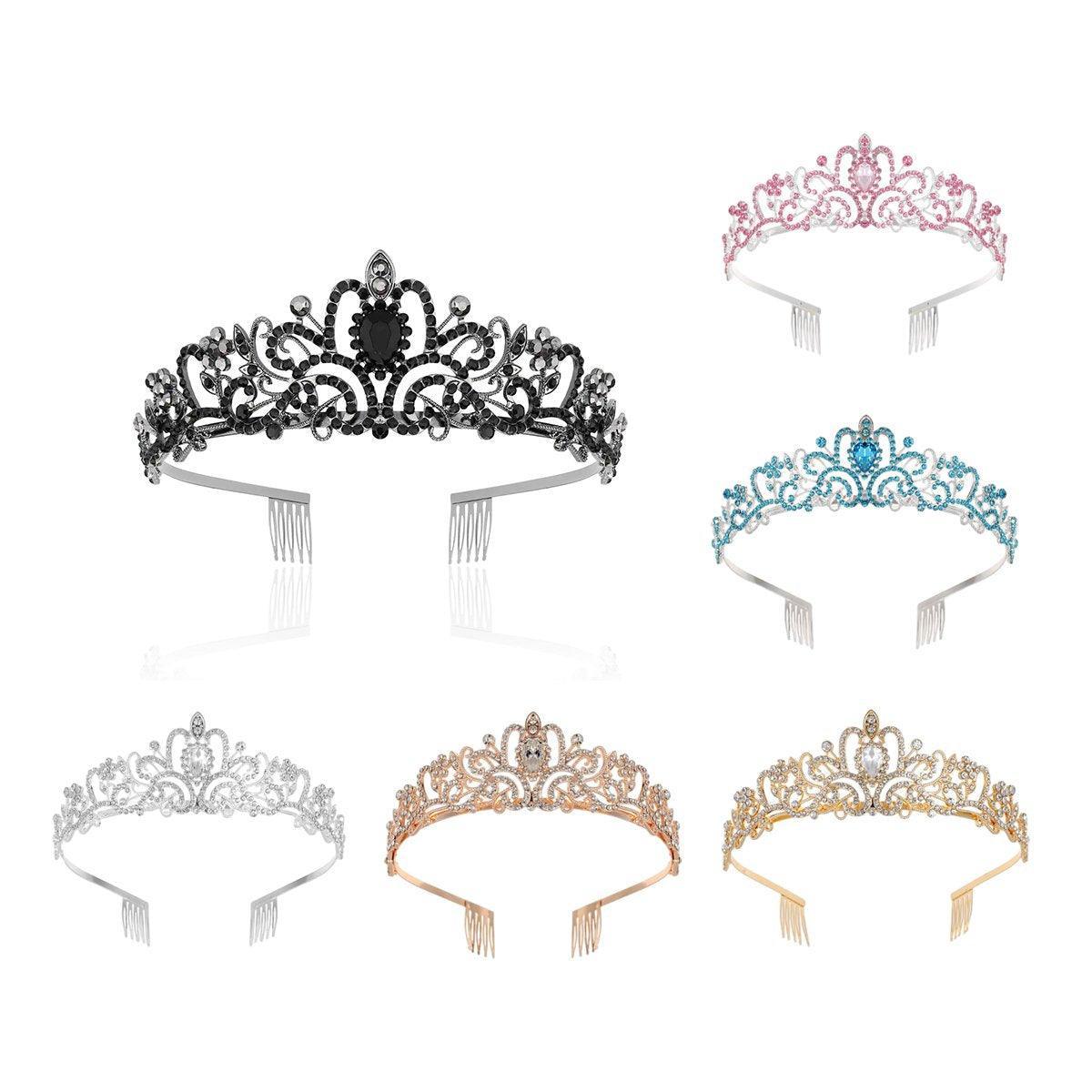 Princess Rhinestone Queen Hair Tiara Headband Hair Accessories Crystal Crown - Gold-White