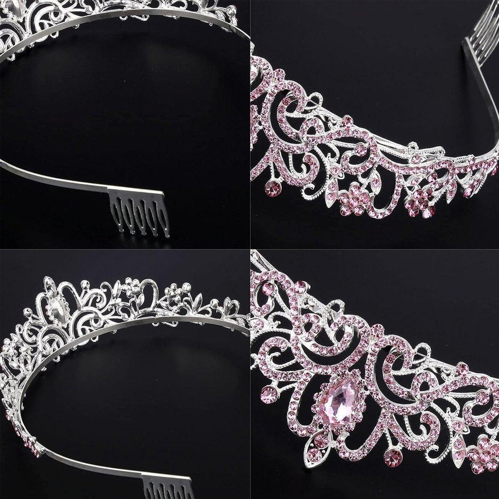 Princess Rhinestone Queen Hair Tiara Headband Hair Accessories Crystal Crown - Gold-White