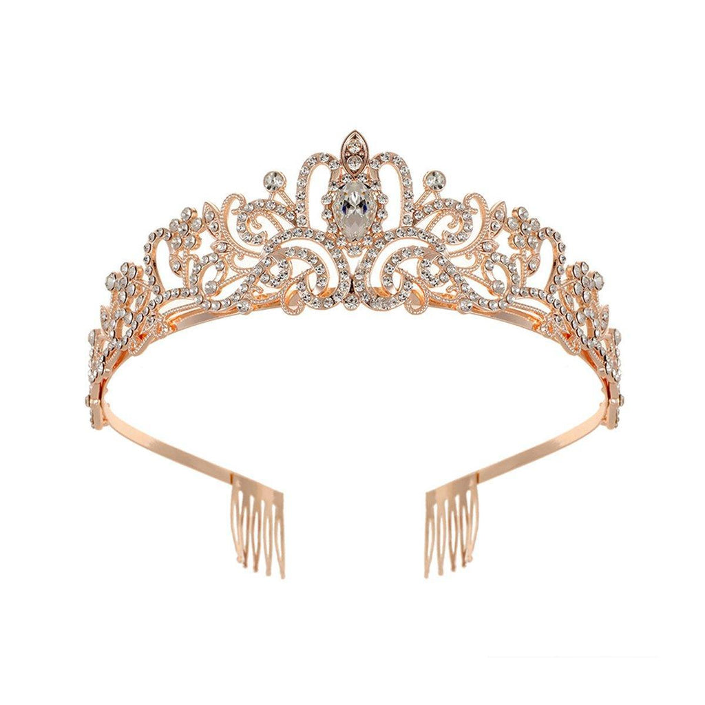 Princess Rhinestone Queen Hair Tiara Headband Hair Accessories Crystal Crown - Gold-White