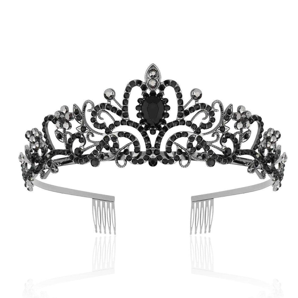 Princess Rhinestone Queen Hair Tiara Headband Hair Accessories Crystal Crown - Silver-Blue