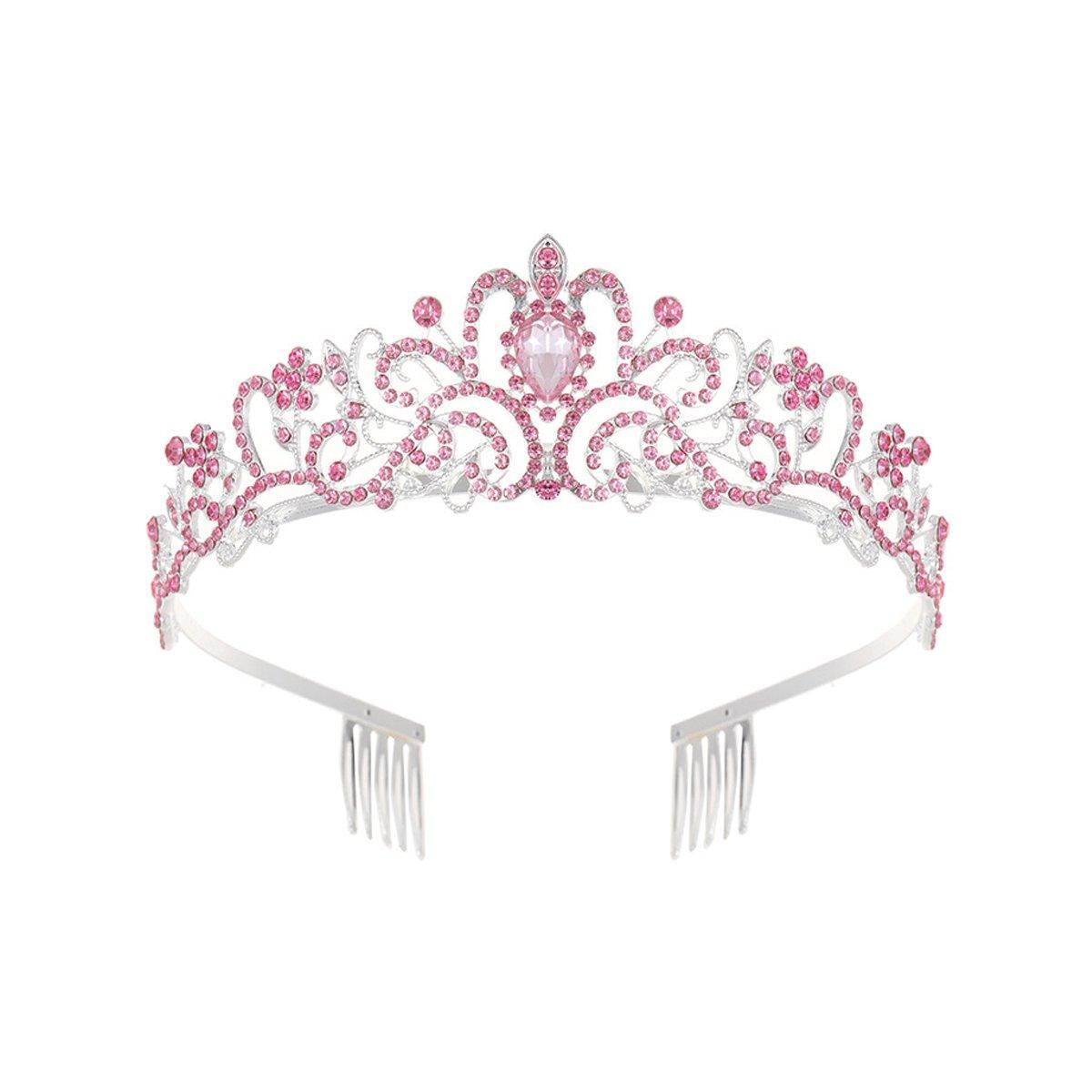 Princess Rhinestone Queen Hair Tiara Headband Hair Accessories Crystal Crown - Silver-Blue