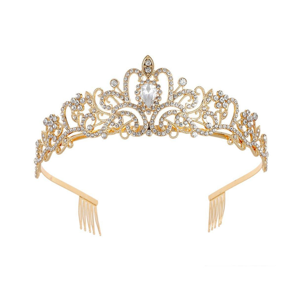Princess Rhinestone Queen Hair Tiara Headband Hair Accessories Crystal Crown - Silver-Blue