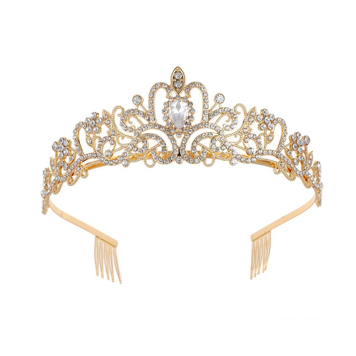 Princess Rhinestone Queen Hair Tiara Headband Hair Accessories Crystal Crown - Silver-Blue