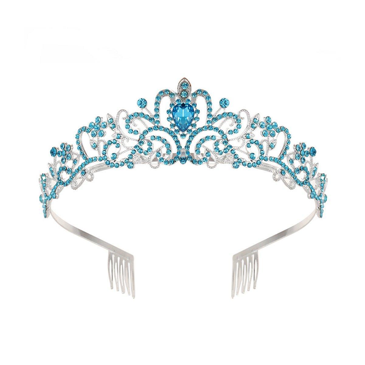 Princess Rhinestone Queen Hair Tiara Headband Hair Accessories Crystal Crown - Silver-Pink