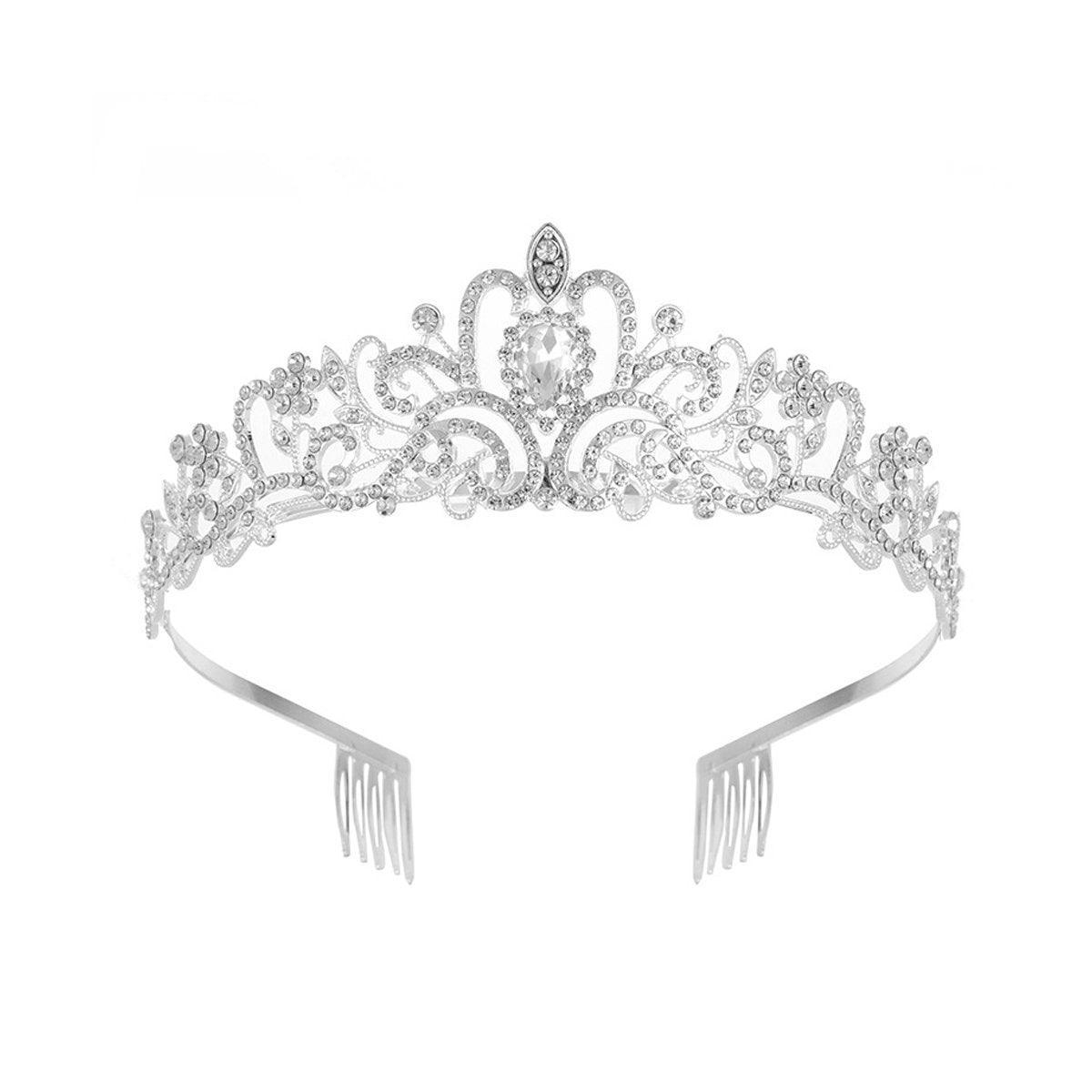 Princess Rhinestone Queen Hair Tiara Headband Hair Accessories Crystal Crown - Silver-Pink