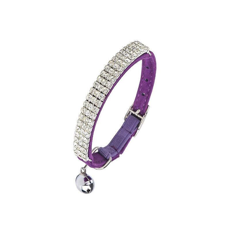 Suede Adjustable Pet Collar with Rhinestone for Cat Puppy 5 Colours Quick Release - Black