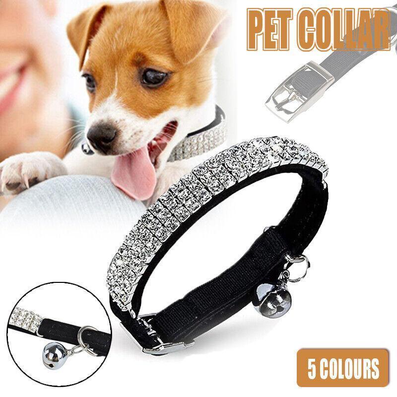 Suede Adjustable Pet Collar with Rhinestone for Cat Puppy 5 Colours Quick Release - Pink