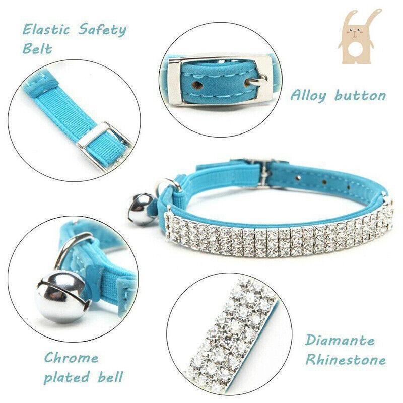 Suede Adjustable Pet Collar with Rhinestone for Cat Puppy 5 Colours Quick Release - Pink