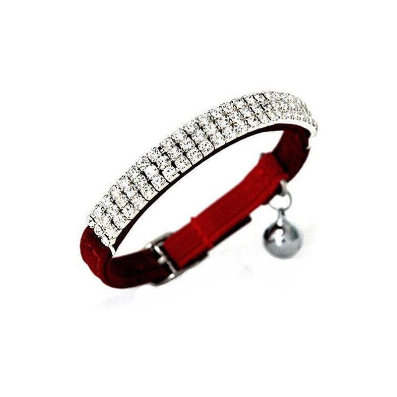 Suede Adjustable Pet Collar with Rhinestone for Cat Puppy 5 Colours Quick Release - Pink