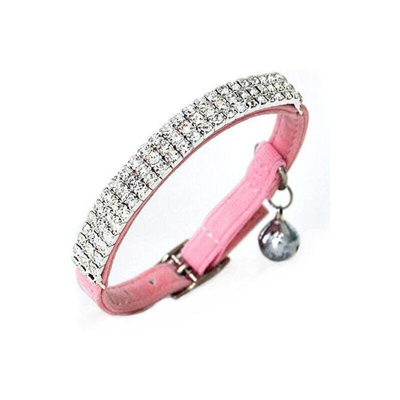 Suede Adjustable Pet Collar with Rhinestone for Cat Puppy 5 Colours Quick Release - Pink