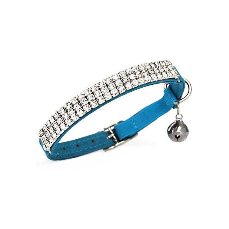 Suede Adjustable Pet Collar with Rhinestone for Cat Puppy 5 Colours Quick Release - Red