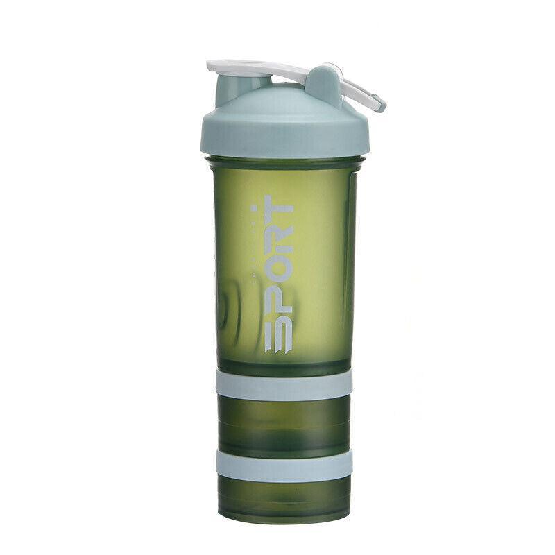 Powder Milkshake Drink Cup Sport Water Bottle 500Ml 3 Tier Protein Shaker Pill - Blue