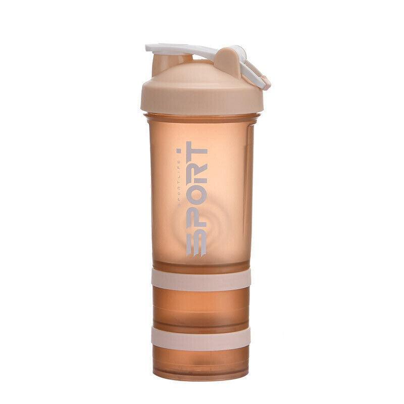 Powder Milkshake Drink Cup Sport Water Bottle 500Ml 3 Tier Protein Shaker Pill - Orange