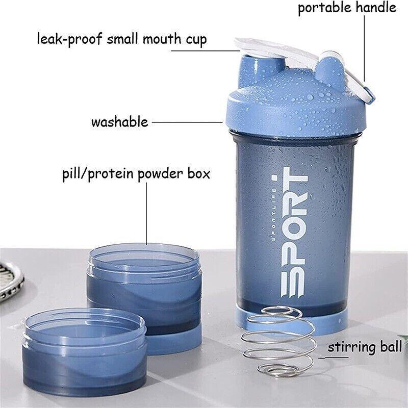 Powder Milkshake Drink Cup Sport Water Bottle 500Ml 3 Tier Protein Shaker Pill - Pink