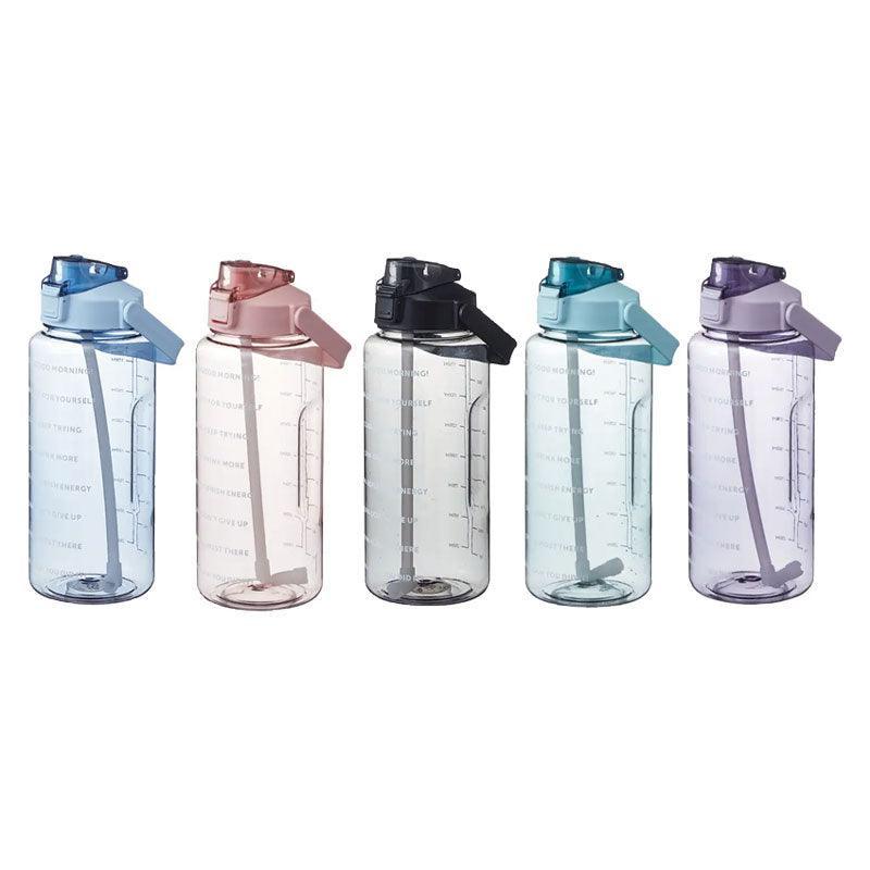 2L Water Bottle Straw Cup Motivational Drink Flask With Time Markings Sports Gym - Purple
