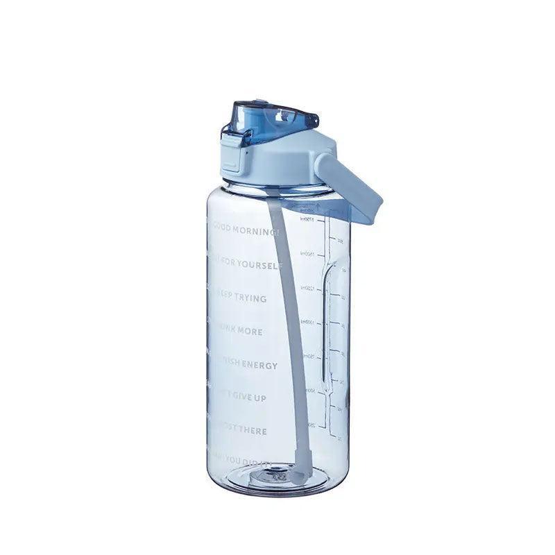 2L Water Bottle Straw Cup Motivational Drink Flask With Time Markings Sports Gym - Purple