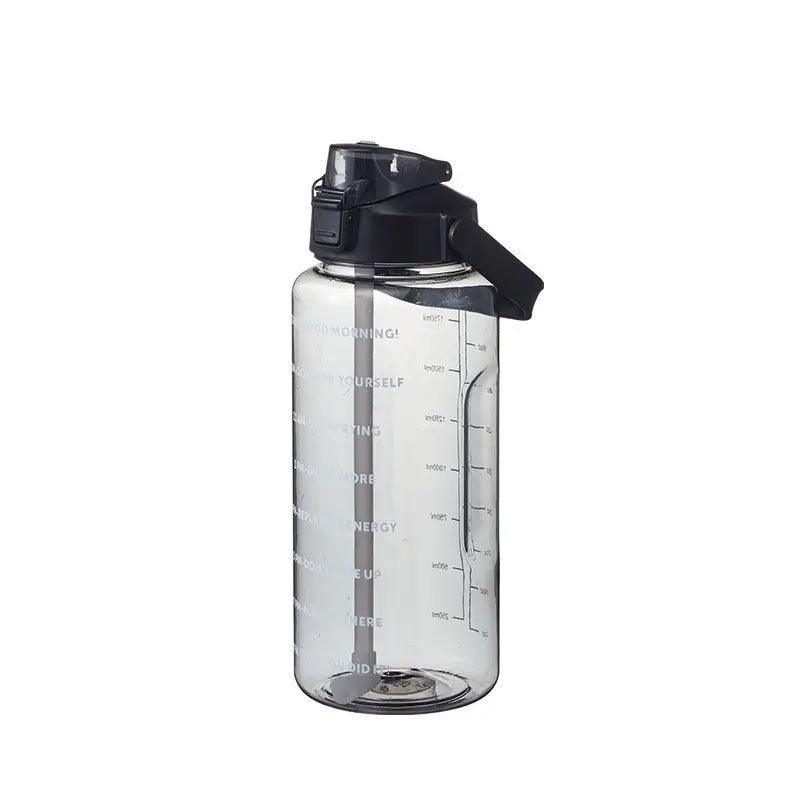 2L Water Bottle Straw Cup Motivational Drink Flask With Time Markings Sports Gym - Purple