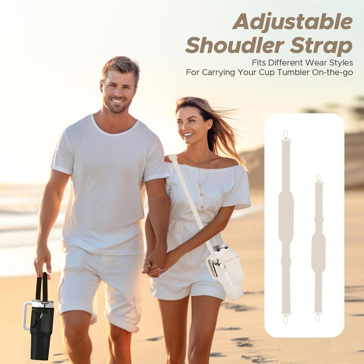 Portable Cup Sleeve Drink Holder Reusable Water Bottle Carrier Travel Bag - White