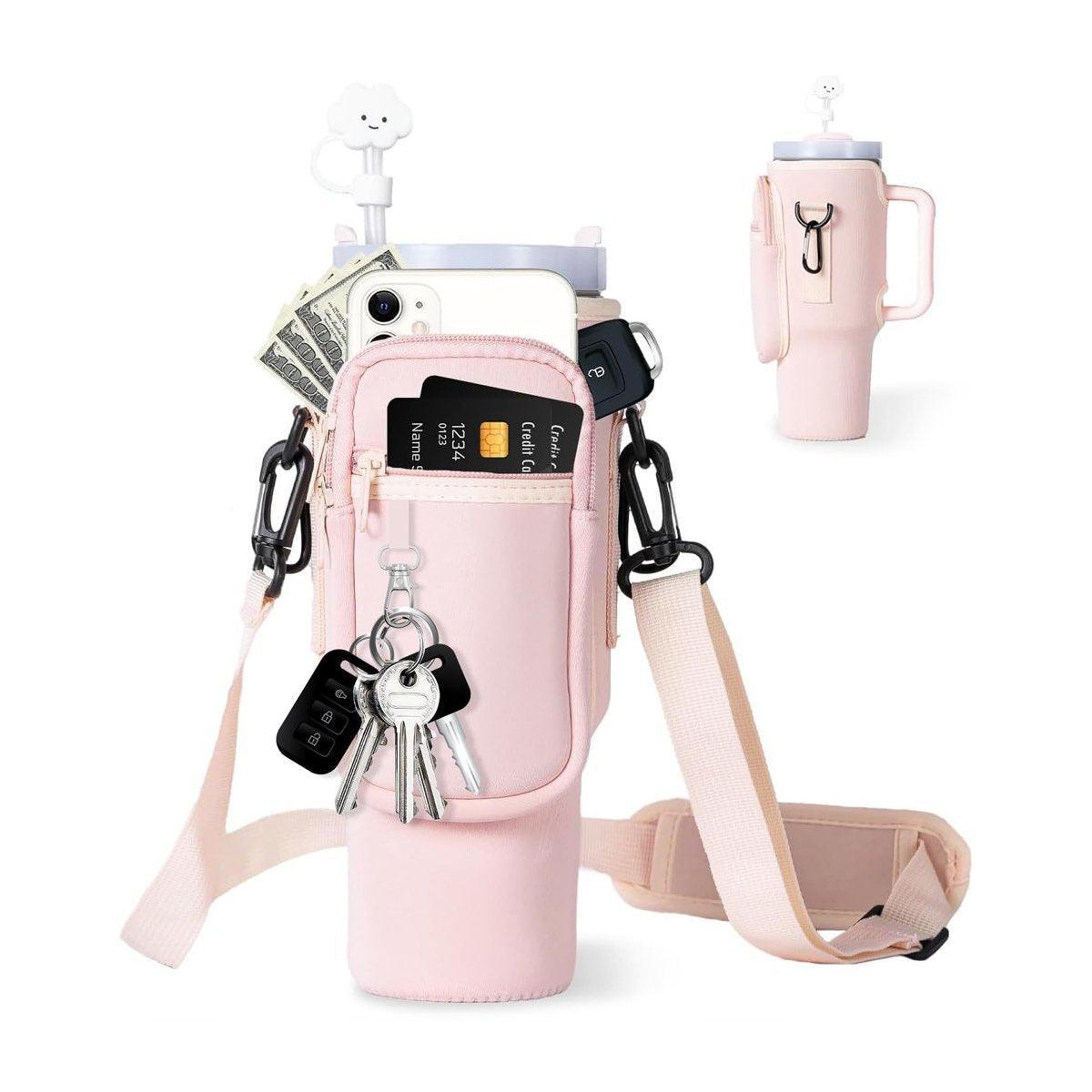Portable Cup Sleeve Drink Holder Reusable Water Bottle Carrier Travel Bag - White