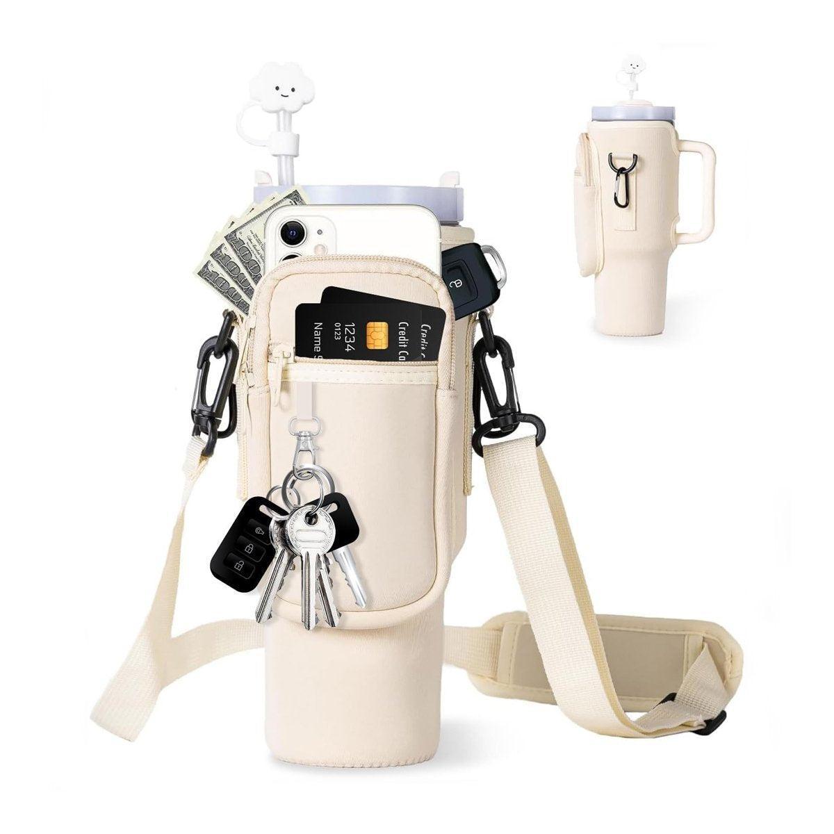 Portable Cup Sleeve Drink Holder Reusable Water Bottle Carrier Travel Bag - White