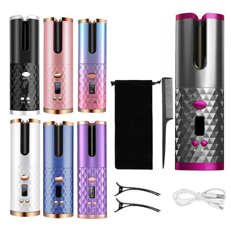 Lcd Cordless Auto Rotating Hair Curler Hair Waver Curling Iron Wireless Ceramic - Grey