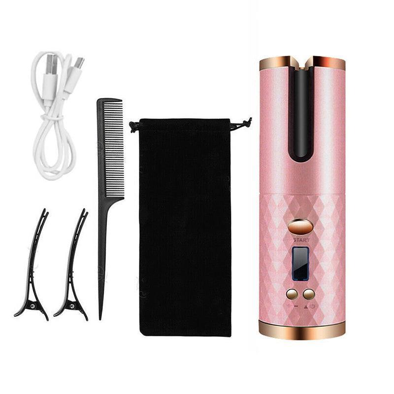 Lcd Cordless Auto Rotating Hair Curler Hair Waver Curling Iron Wireless Ceramic - Grey