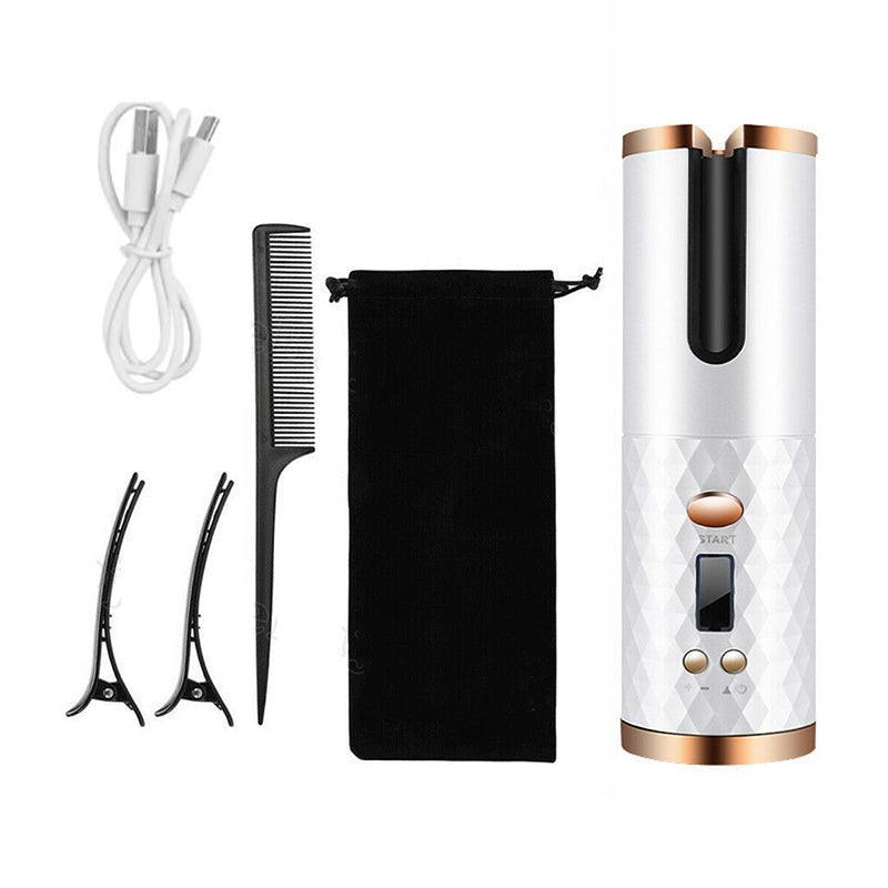Lcd Cordless Auto Rotating Hair Curler Hair Waver Curling Iron Wireless Ceramic - Pink