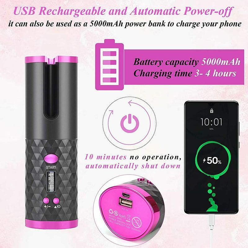 Lcd Cordless Auto Rotating Hair Curler Hair Waver Curling Iron Wireless Ceramic - White