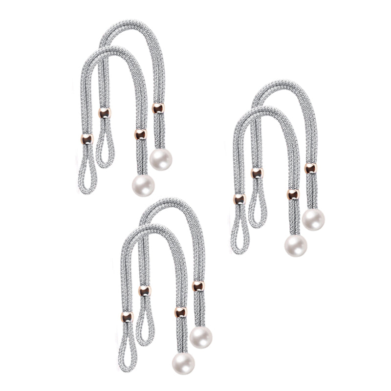 Curtain Tiebacks Pearl Strap Set 3 Pairs Decorative Buckle Holder Rings Hooks - Blue