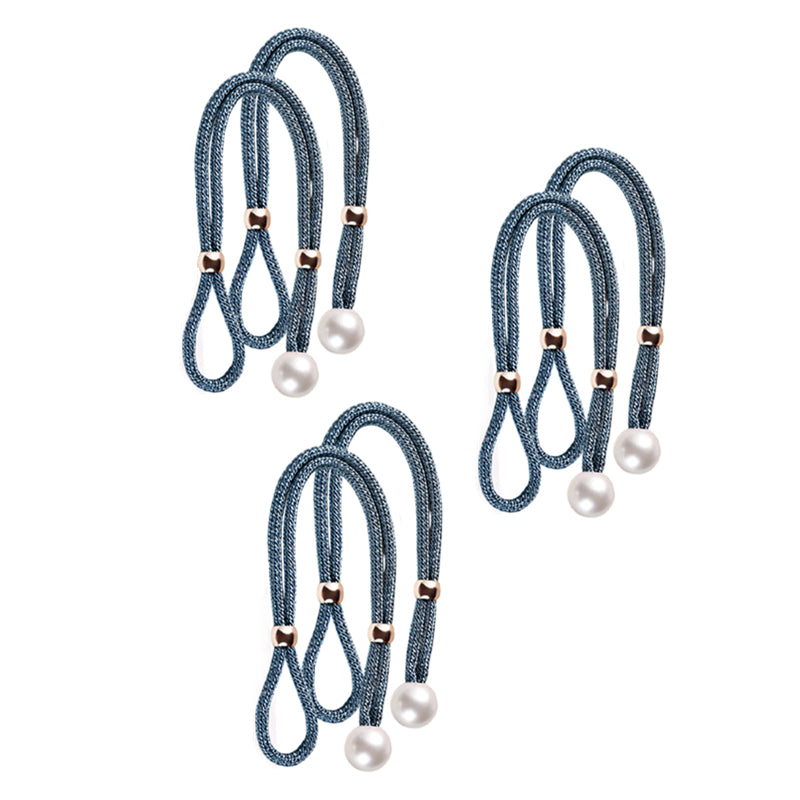 Curtain Tiebacks Pearl Strap Set 3 Pairs Decorative Buckle Holder Rings Hooks - Blue