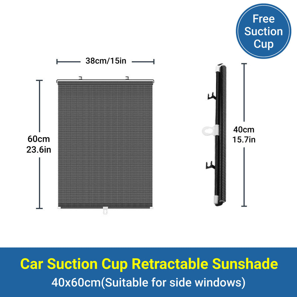 Car Window Sun Shade Retractable Side Visor Shield Cover Roll Curtain For Auto Use - 40x60cm
